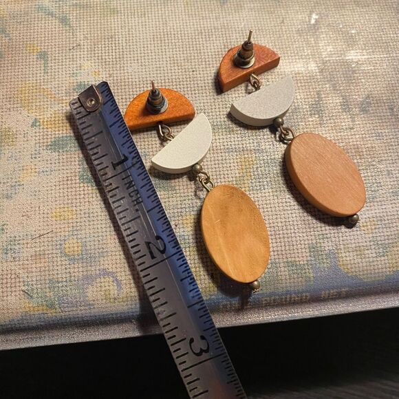 Wooden Abstract Dangly Earrings - Picture 4 of 4